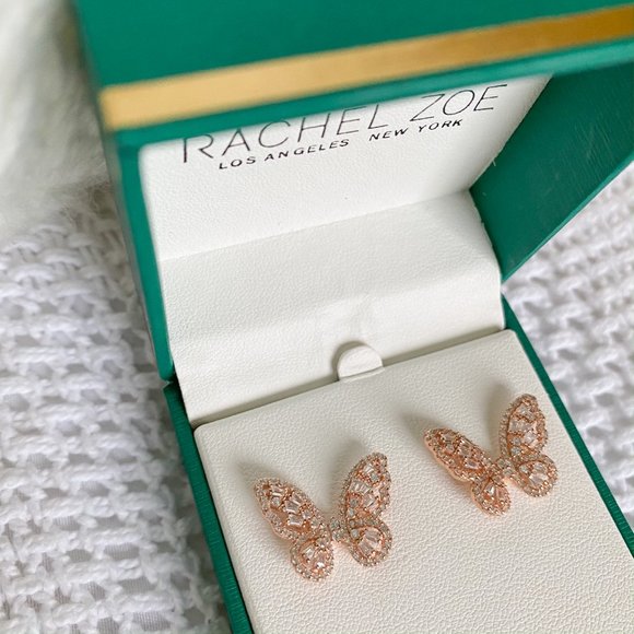 Rachel Zoe Jewelry - NWT Rachel Zoe Sparkly Gold Painted Sterling Silver Butterfly Earrings